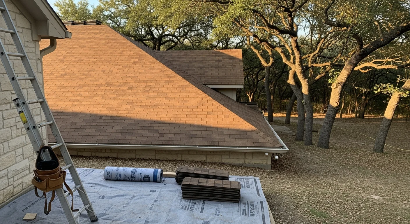 Residential roofing replacement on home exterior